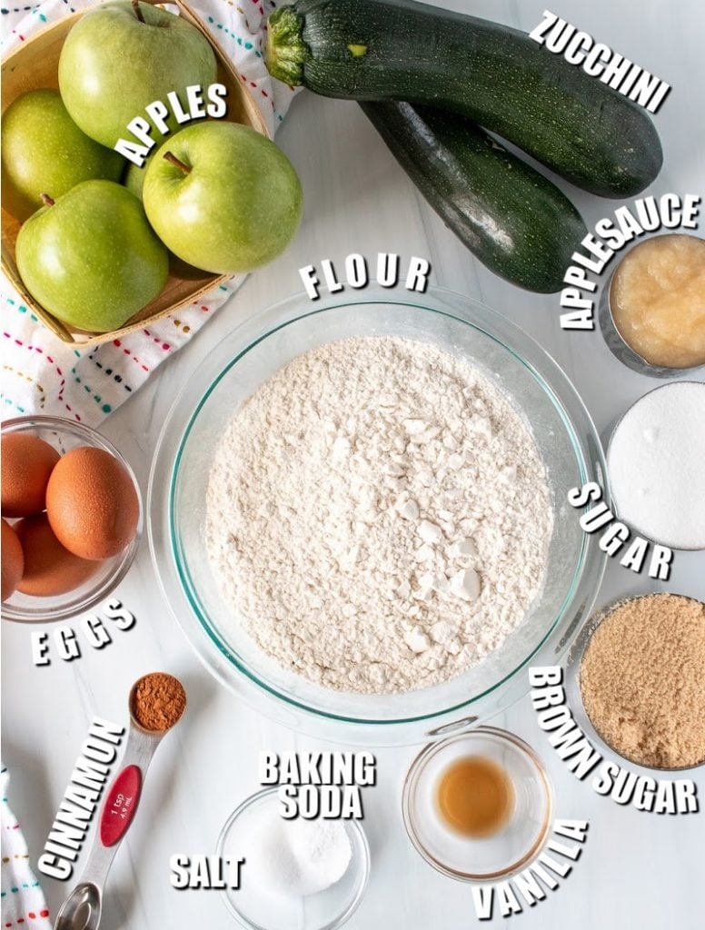 ingredients laid out to make apple zucchini bread