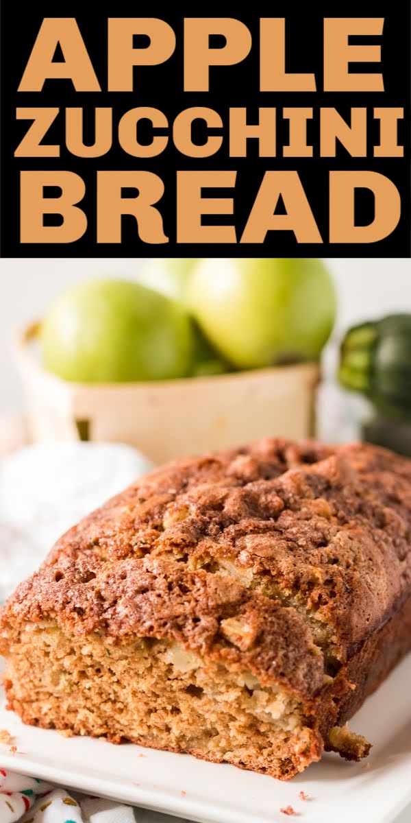 Apple Zucchini Quick Bread is full of moist zucchini, chunks of apples, and crusted with a cinnamon sugar topping. The perfect fall bread that whips up so quickly! | www.persnicketyplates.com