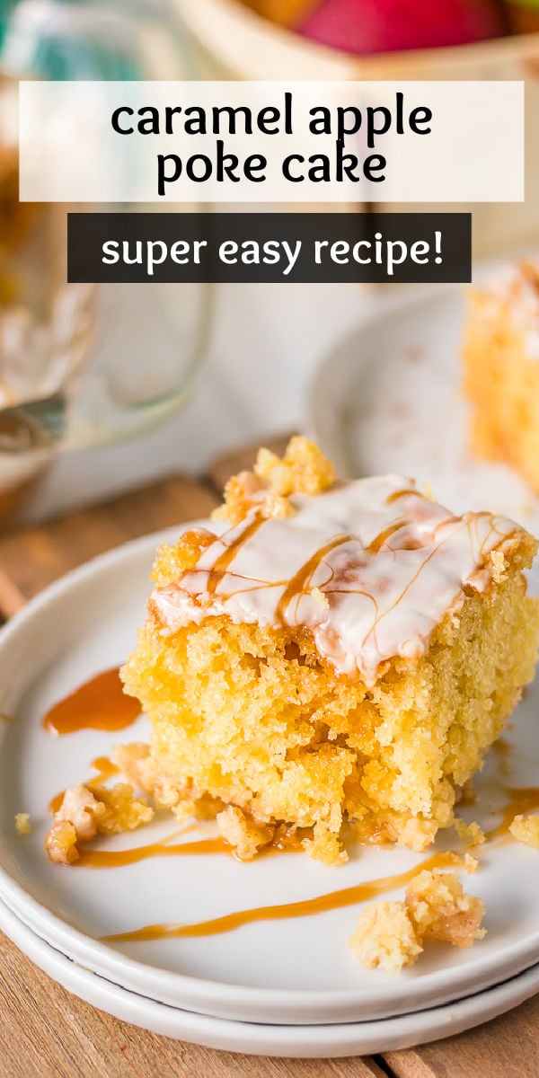 This Caramel Apple Poke Cake is full of apples, cinnamon, and caramel making it the perfect fall dessert. It's so easy to make, it will be your new favorite cake! | www.persnicketyplates.com