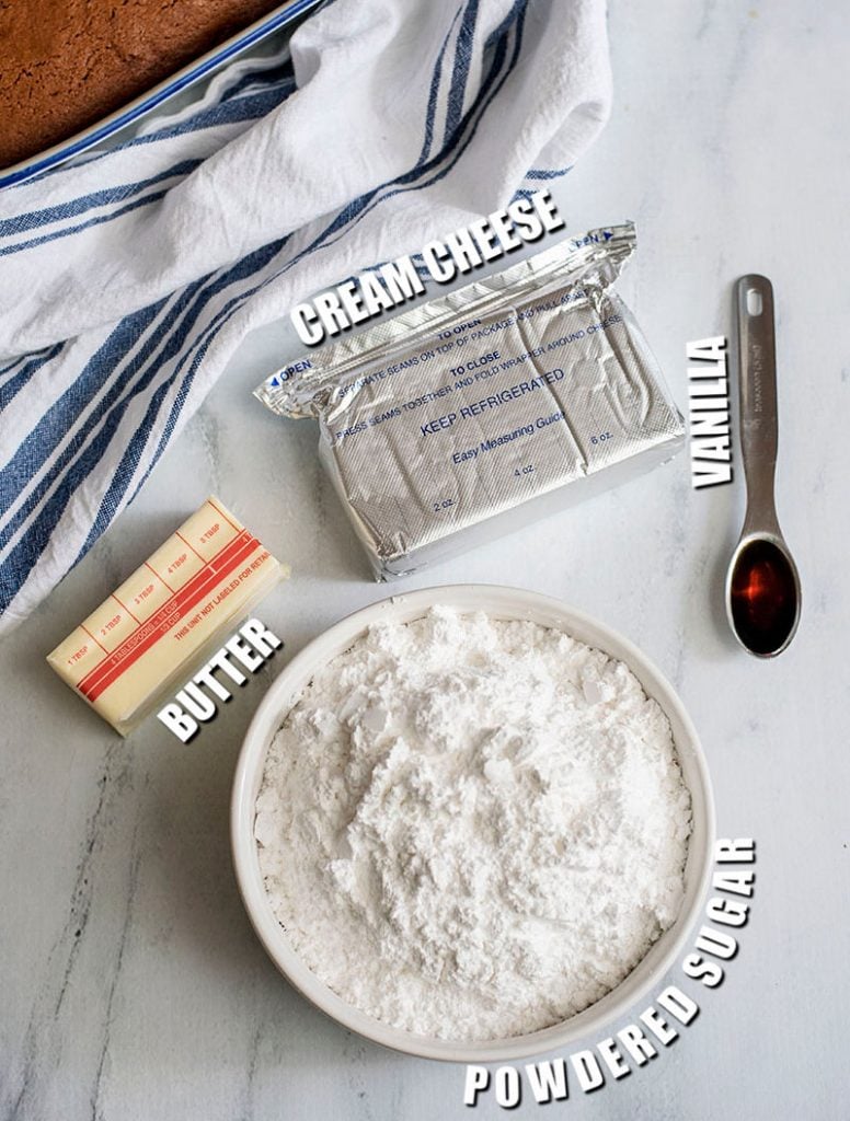 ingredients laid out to make cream cheese frosting