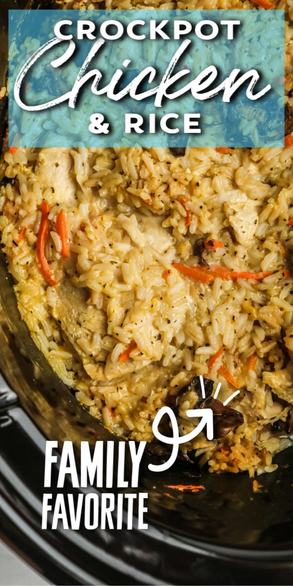 Get dinner on the table with this easy crock pot chicken and rice! Only 10 minutes of prep and such delicious flavor everyone will love. | www.persnicketyplates.com #easyrecipes #crockpotrecipes #dinnerrecipes