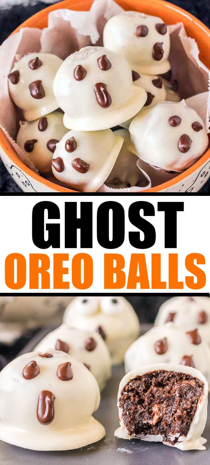 Easy and fun no-bake Ghost Oreo Balls are perfect for a Halloween party. With just four ingredients, they'll be ready in no time! | www.persnicketyplates.com