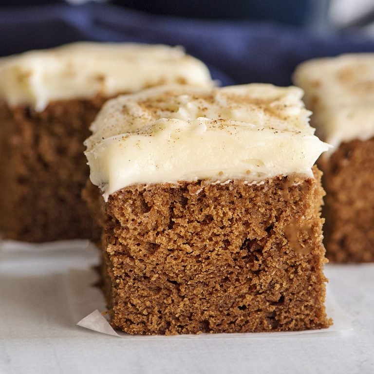 Easy Gingerbread Snack Cake with Cream Cheese Frosting