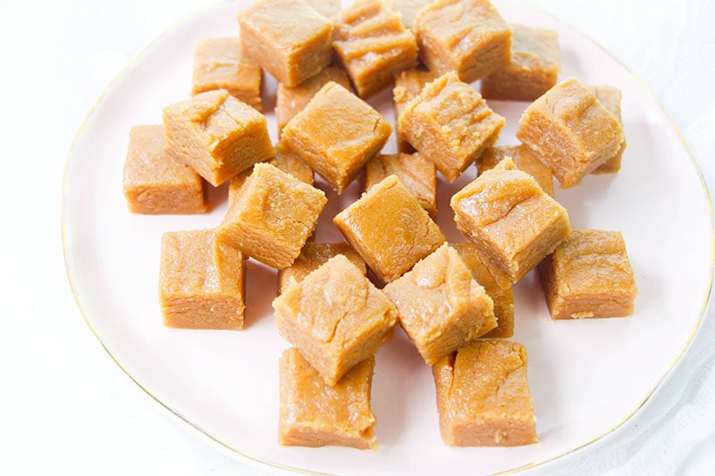 plate of tan fudge squares