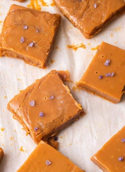 salted caramel fudge pieces laid out