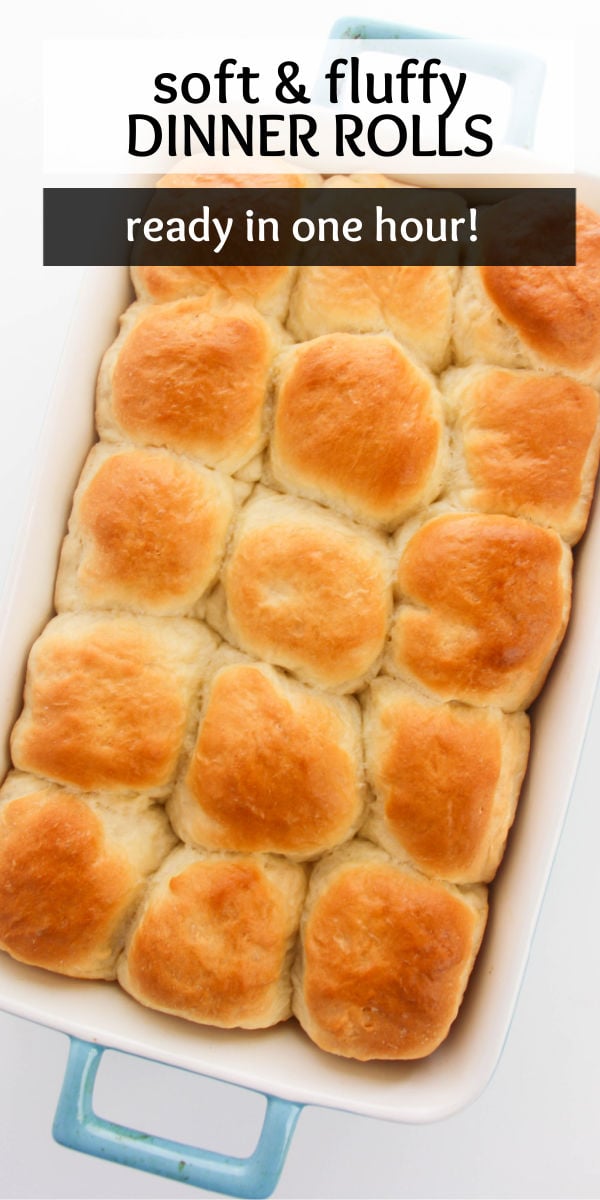 This is the only dinner roll recipe you'll ever need! Soft, fluffy, and buttery rolls made in just one hour. | www.persnicketyplates.com #dinnerrolls #easyrecipe #sidedish #breadrecipe