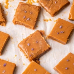 salted caramel fudge pieces laid out