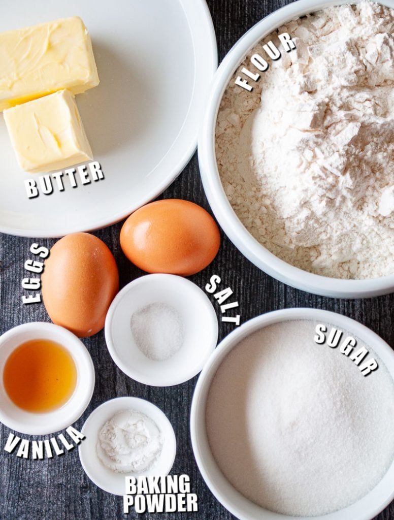 overhead shot of ingredients laid out to make sugar cookies