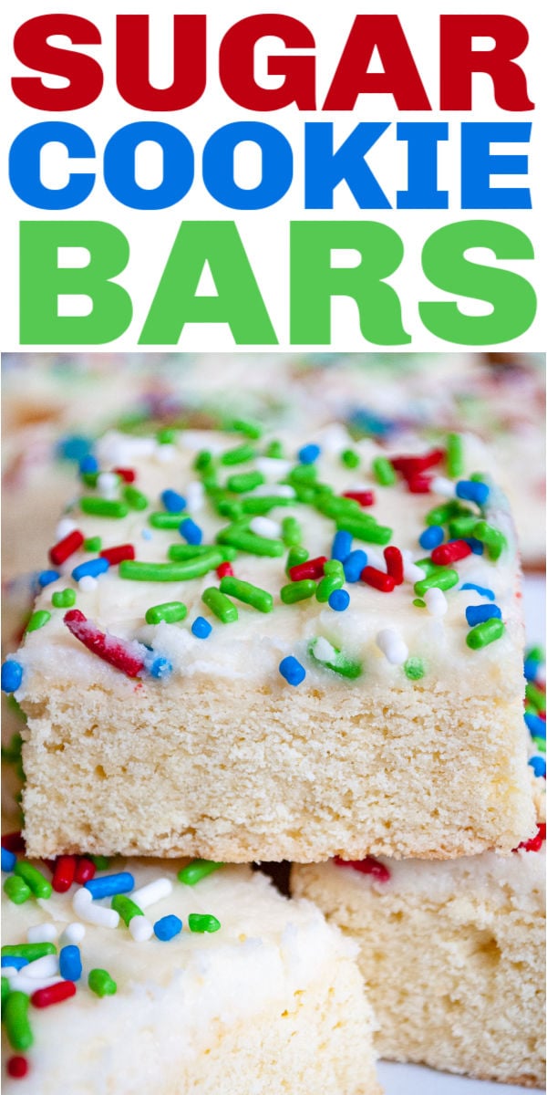 Easy frosted sugar cookie bars are made from scratch and as delicious as traditional cut-out sugar cookies, but without all the work! These handheld bars are tasty, easy to serve, and simple to customize with colorful sprinkles. | www.persnicketyplates.com