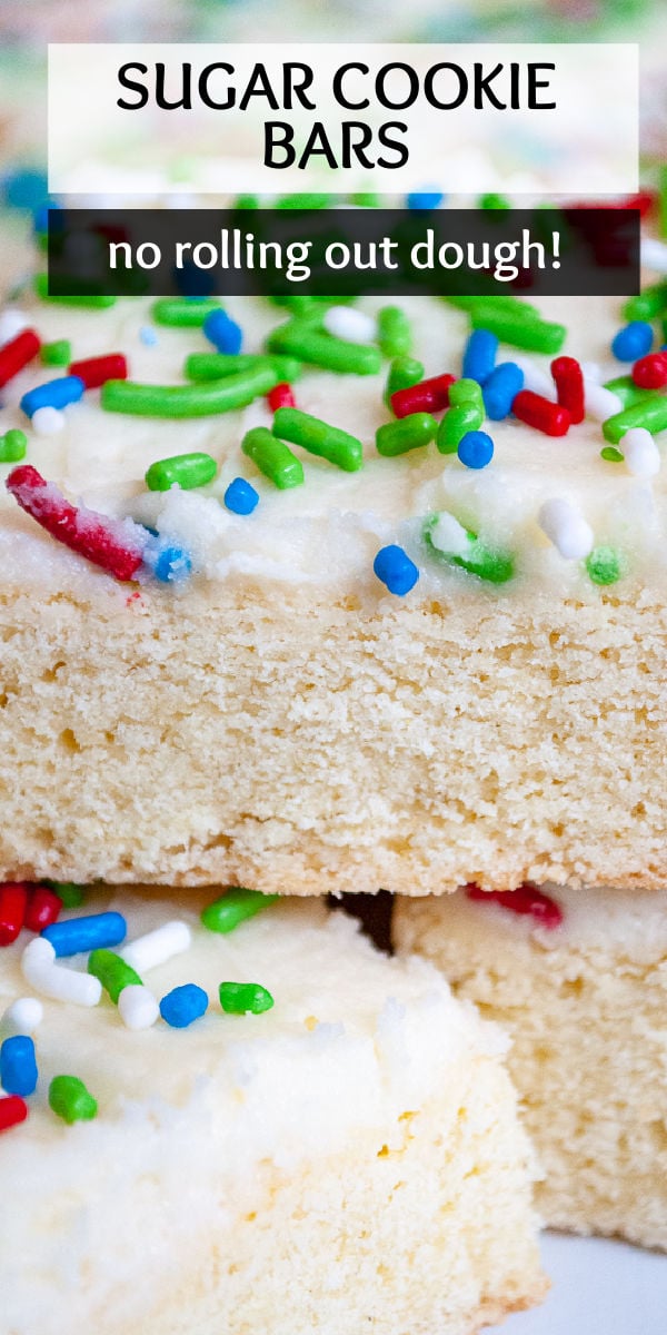Easy frosted sugar cookie bars are made from scratch and as delicious as traditional cut-out sugar cookies, but without all the work! These handheld bars are tasty, easy to serve, and simple to customize with colorful sprinkles. | www.persnicketyplates.com