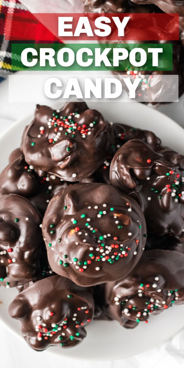 Crockpot Peanut Clusters are the perfect way to give your oven a break during all the holiday baking. This easy crockpot candy is made right in the slow cooker and is perfect for gift giving or on a dessert tray!  | www.persnicketyplates.com