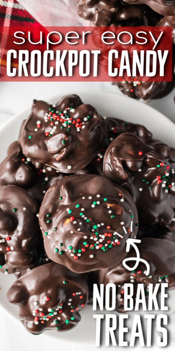 Crockpot Peanut Clusters are the perfect way to give your oven a break during all the holiday baking. This easy crockpot candy is made right in the slow cooker and is perfect for gift giving or on a dessert tray!  | www.persnicketyplates.com