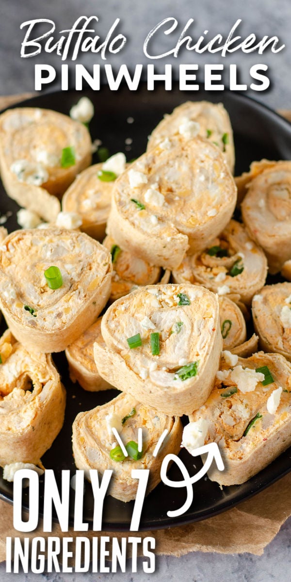 Buffalo Chicken Pinwheels are a quick, crowd pleasing appetizer and a great way to give new life to leftover chicken. With only seven simple ingredients and no cooking involved, you'll make these rollups over & over! | www.persnicketyplates.com