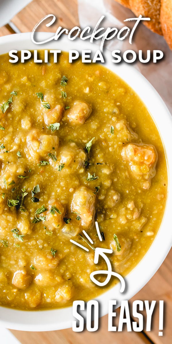 Crockpot Split Pea Soup is hearty and flavorful and a great way to use up leftover ham. Making split pea soup in the slow cooker makes it EASY and so good! | www.persnicketyplates.com