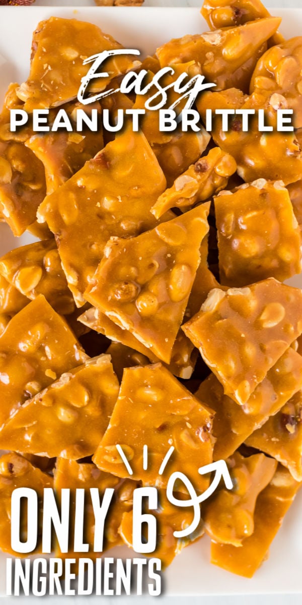 This easy peanut brittle recipe is golden, buttery, and perfect as a treat or to package up for holiday gifts. This homemade candy is salty and sweet and only has six ingredients!  | www.persnicketyplates.com