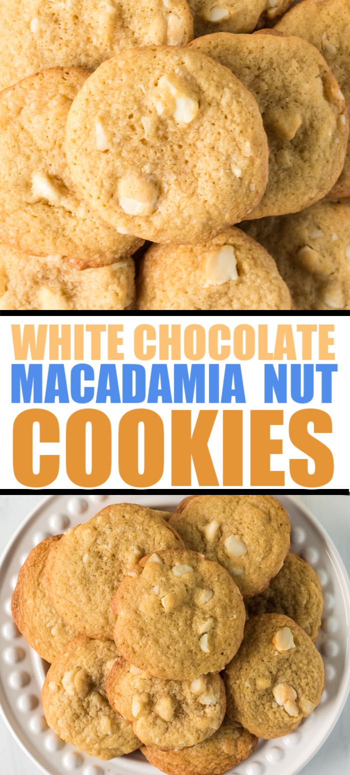 These White Chocolate Macadamia Nut Cookies are the perfect blend of salty and sweet with the white chocolate chips and salted macadamia nuts. Crisp edges with a soft and chewy center makes these the best cookies! | www.persnicketyplates.com