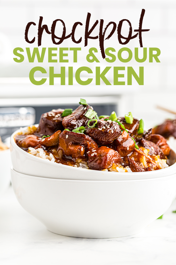 EASY weeknight dinner recipe made right in the slow cooker! Crockpot sweet and sour chicken is made with only 4 ingredients.