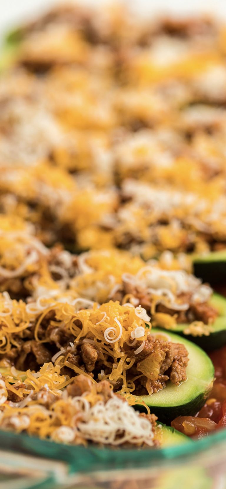 zucchini taco boats in baking dish