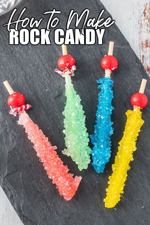 colorful stick of rock candy with text reading "how to make rock candy"