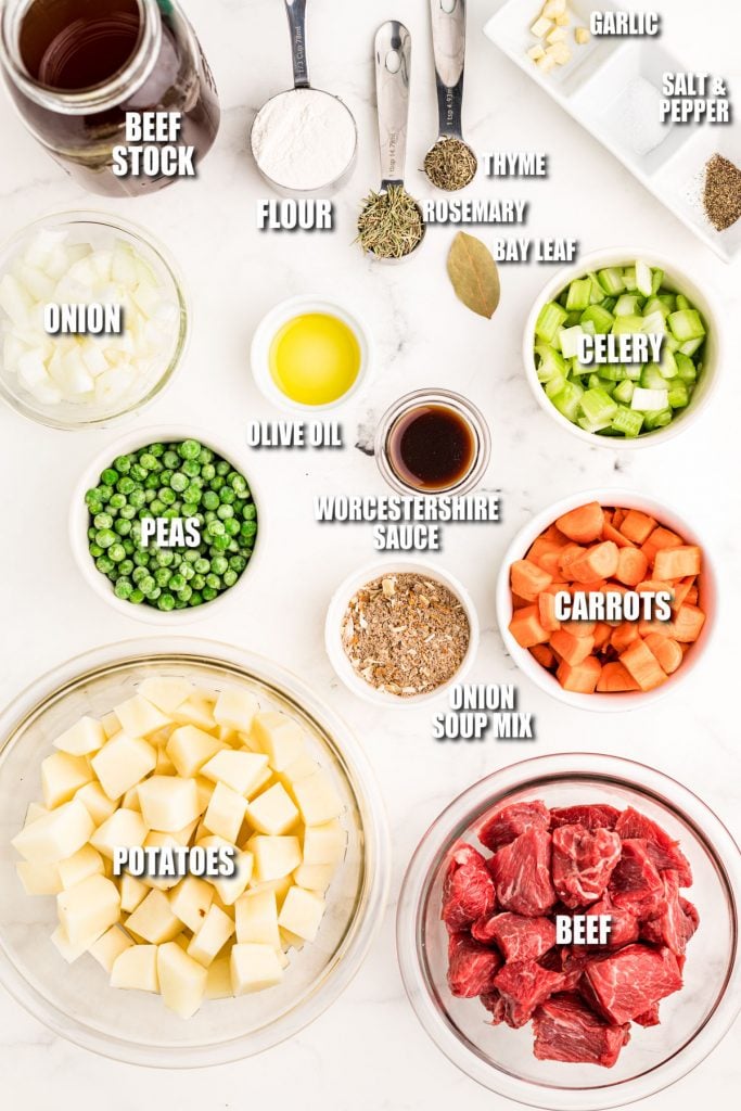 ingredients laid out to make slow cooker beef stew