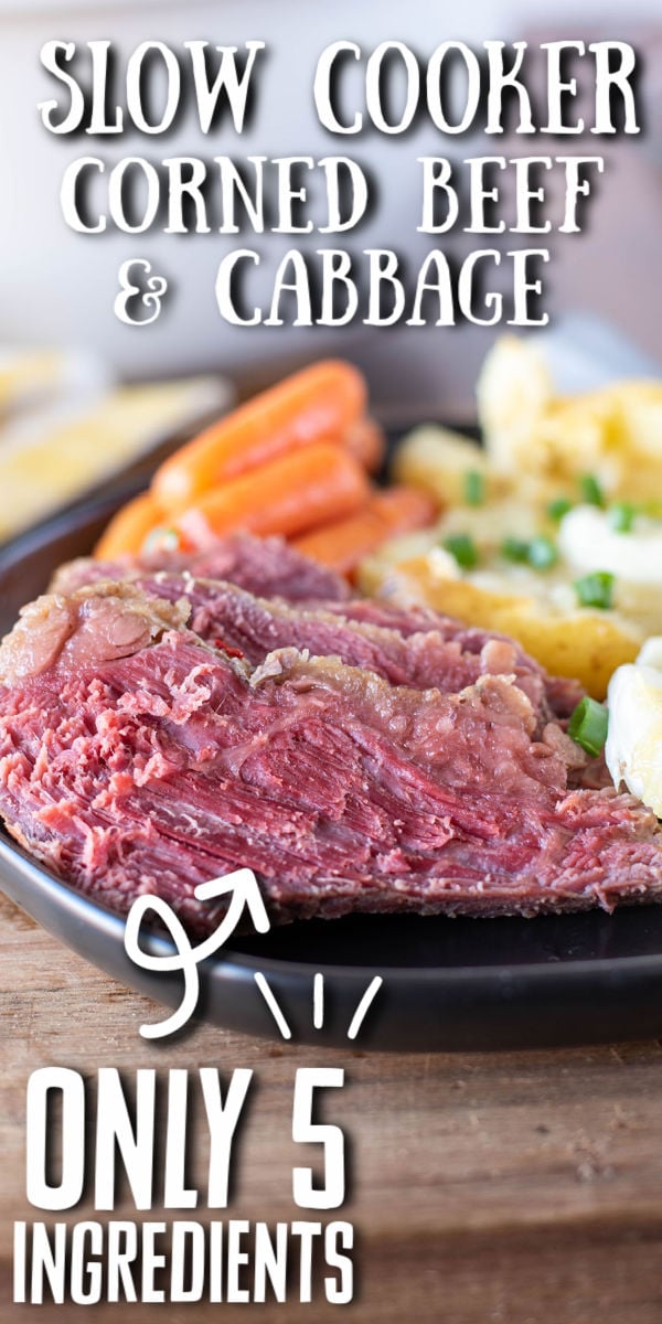 Slow Cooker Corned Beef and Potatoes is the perfect dinner for celebrating Saint Patrick’s Day with a classic recipe. You slow cook corned beef, potatoes, carrots, and cabbage in your crockpot to create a tender and flavorful meal. With only five ingredients, this will be in regular dinner rotation! | www.persnicketyplates.com