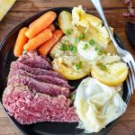 plate of corned beef, cabbage, potatoes, and carrots