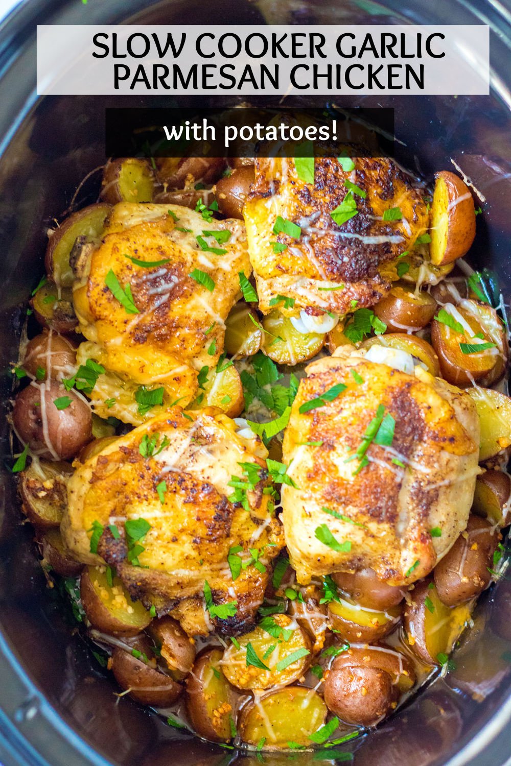 Slow Cooker Garlic Parmesan Chicken is a super easy, super comforting, super flavorful dinner! Because it's made in the crockpot, there is very little hands-on time. Let the slow cooker do the work and cook your meat and potatoes at the same time. | www.persnicketyplates.com