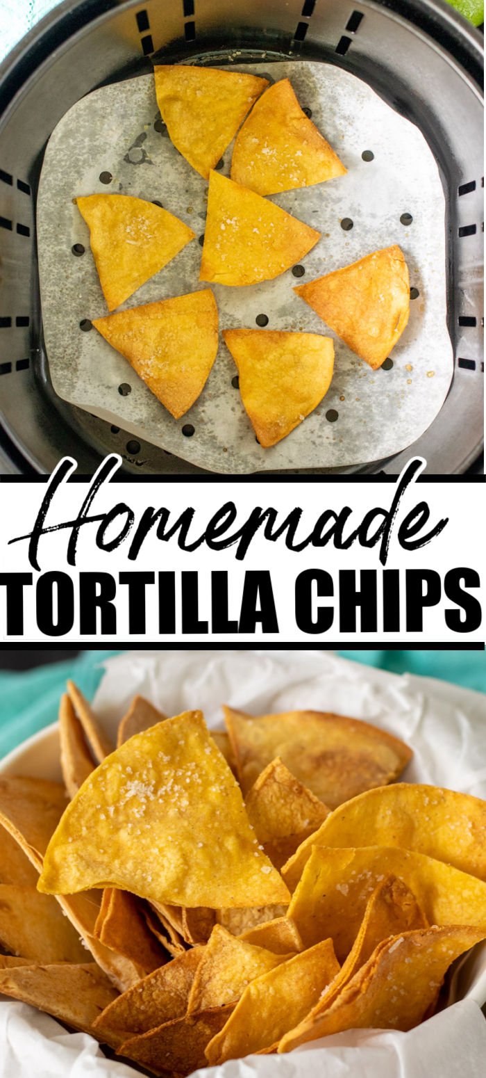 Making homemade tortilla chips is probably easier than you think. You only need THREE ingredients and can easily make them in the oven or the air fryer. Perfect for dipping in salsa or guac, topping soups, or just as a snack!  | www.persnicketyplates.com