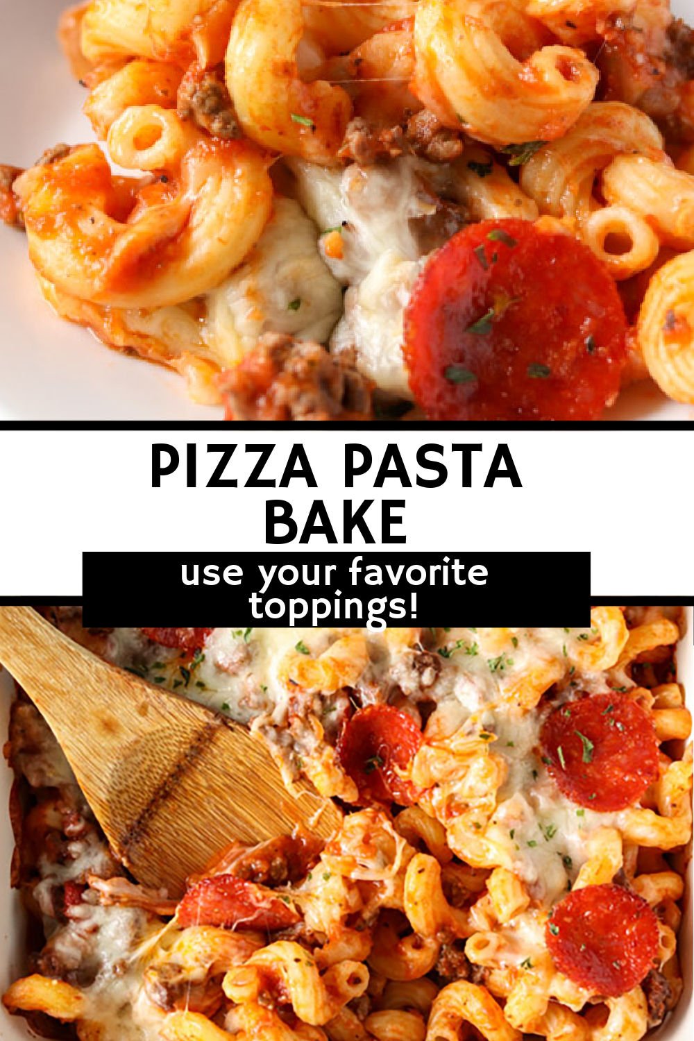 This delicious Pizza Pasta Bake takes everything you love about pizza and puts it into casserole form. Use your favorite toppings - we opt for traditional pepperoni - to make an easy meal that the whole family will love!  | www.persnicketyplates.com
