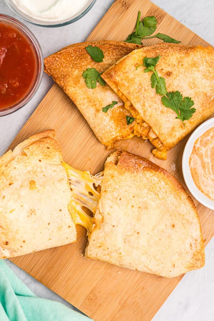melty cheese pull between two quesadilla triangles.