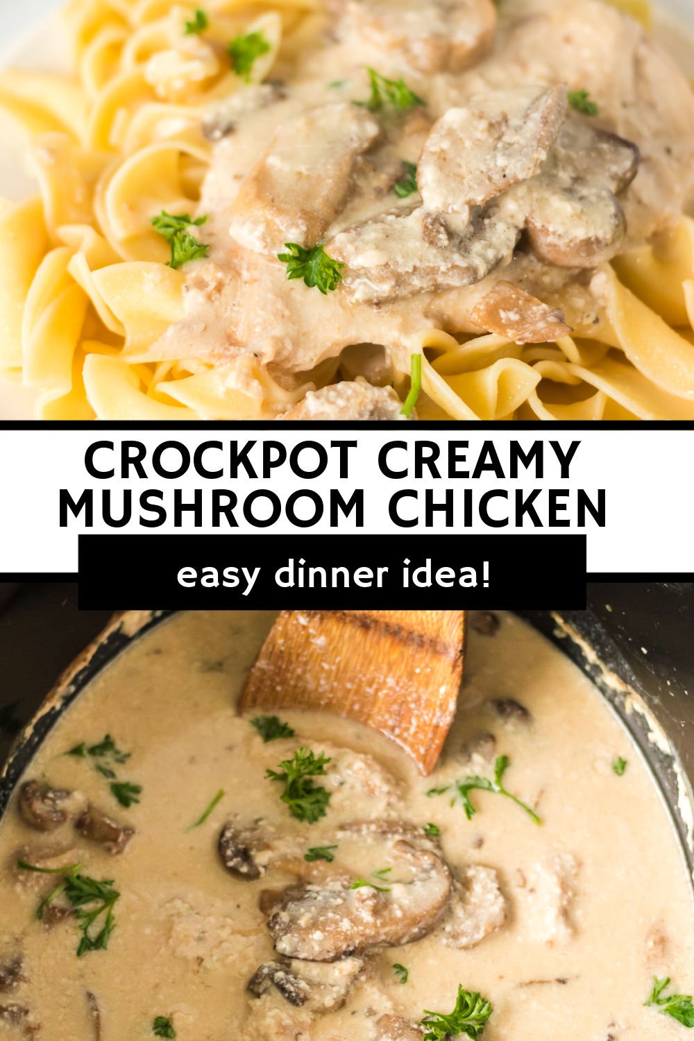 This easy Crockpot Cream of Mushroom Chicken is a family favorite and for good reason! The creamy mushroom sauce makes a delicious gravy for buttered noodles, rice pilaf, or mashed potatoes. | www.persnicketyplates.com