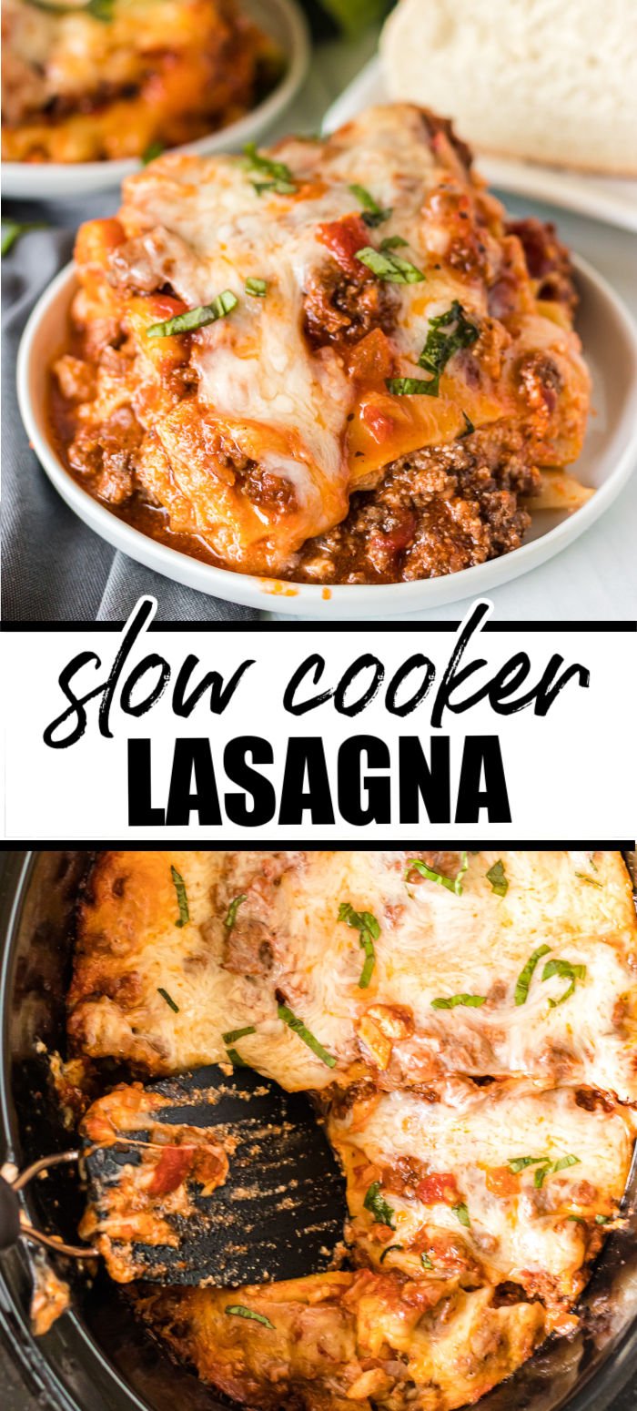 Leave the oven off and make Slow Cooker Lasagna tonight! Layers of meaty sauce, noodles, and cheese make this easy, comforting crockpot dinner a winner. | www.persnicketyplates.com