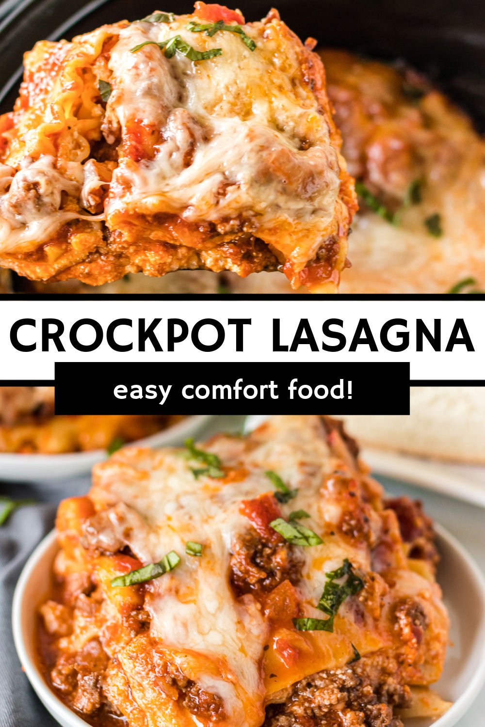 Leave the oven off and make Slow Cooker Lasagna tonight! Layers of meaty sauce, noodles, and cheese make this easy, comforting crockpot dinner a winner. | www.persnicketyplates.com