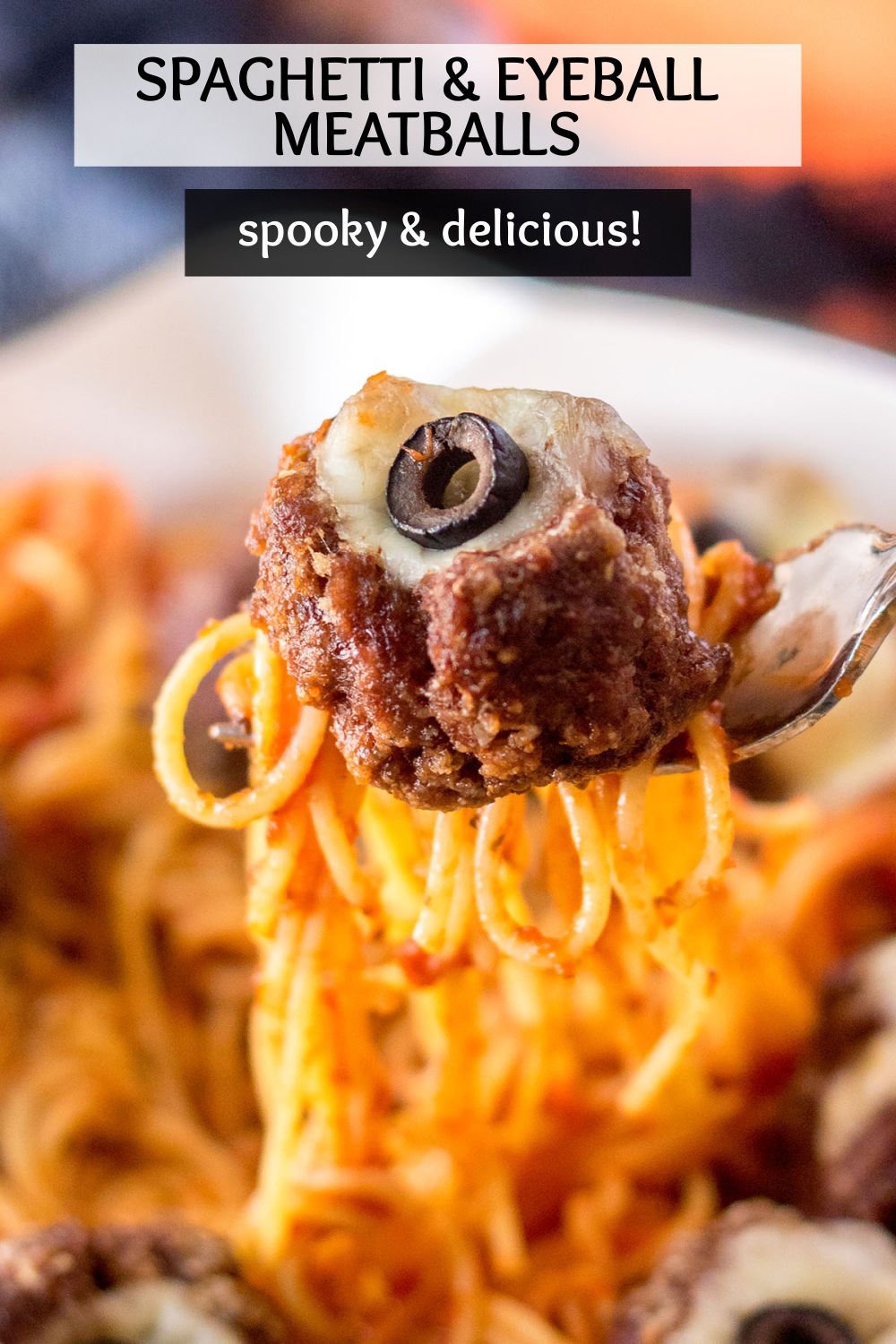 You ever feel like you're being watched? This spooky Spaghetti and Meatballs "Eyeball" Pasta is perfectly creepy for Halloween dinner. Cheese stuffed meatballs with olives turn into eyeballs on top of a bed of noodles. | www.persnicketyplates.com
