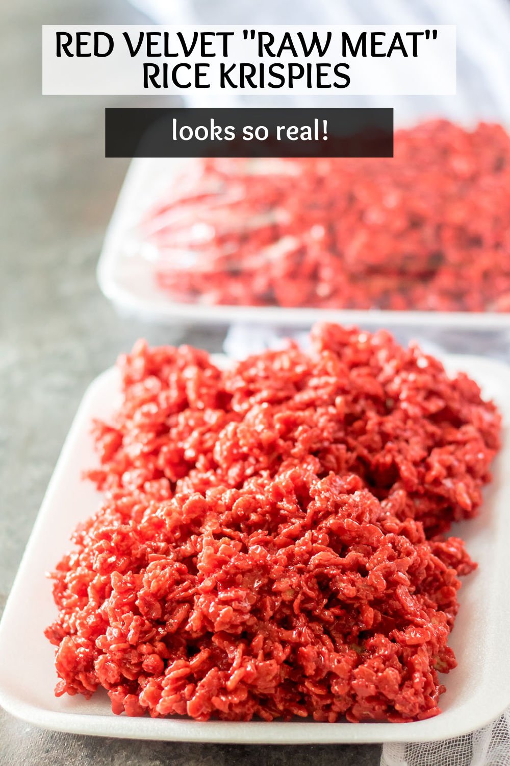 Give your rice krispie treats a spooky upgrade and make these red velvet "raw meat" rice krispie treats! It only takes a few ingredients and a few minutes to put together these tasty Halloween treats but your guests won't forget them! | www.persnicketyplates.com