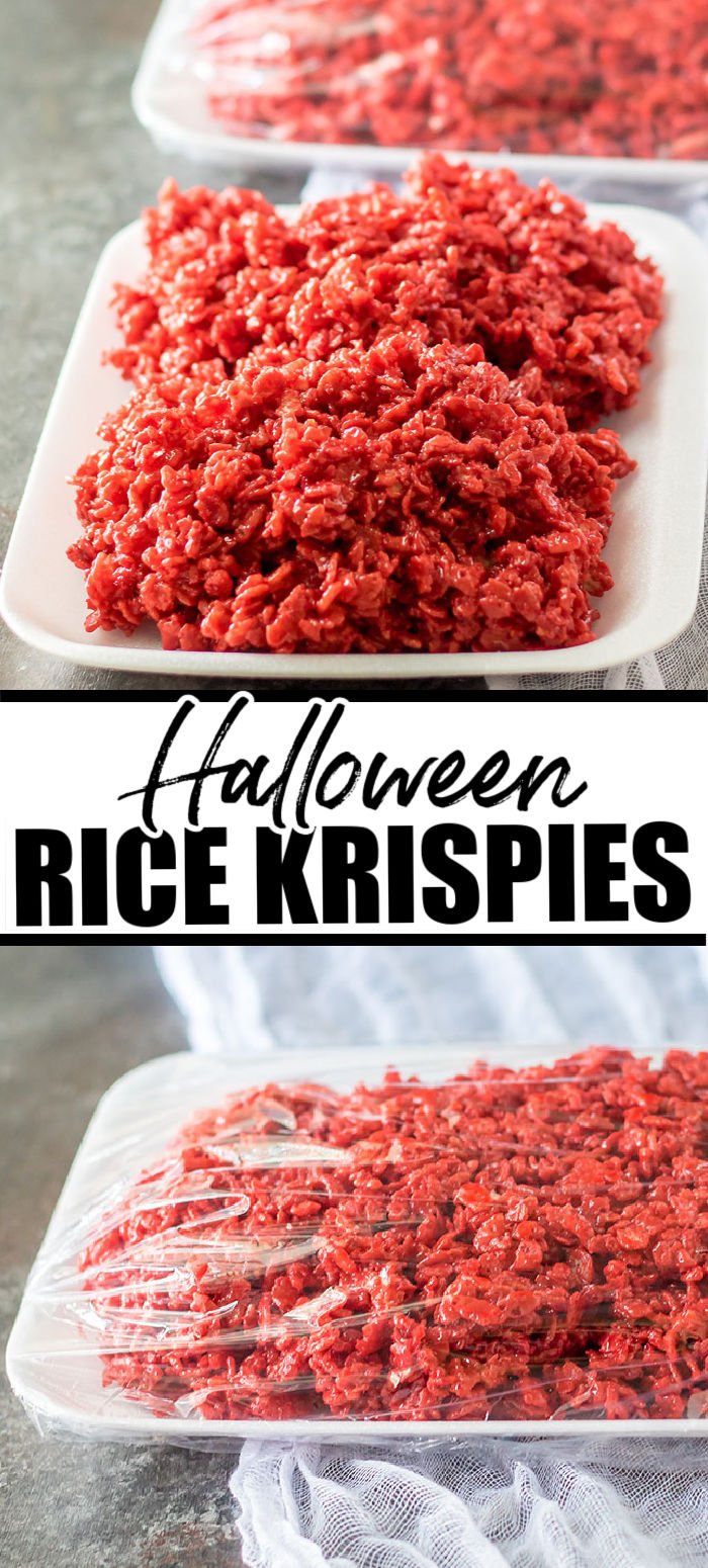 Give your rice krispie treats a spooky upgrade and make these red velvet "raw meat" rice krispie treats! It only takes a few ingredients and a few minutes to put together these tasty Halloween treats but your guests won't forget them! | www.persnicketyplates.com