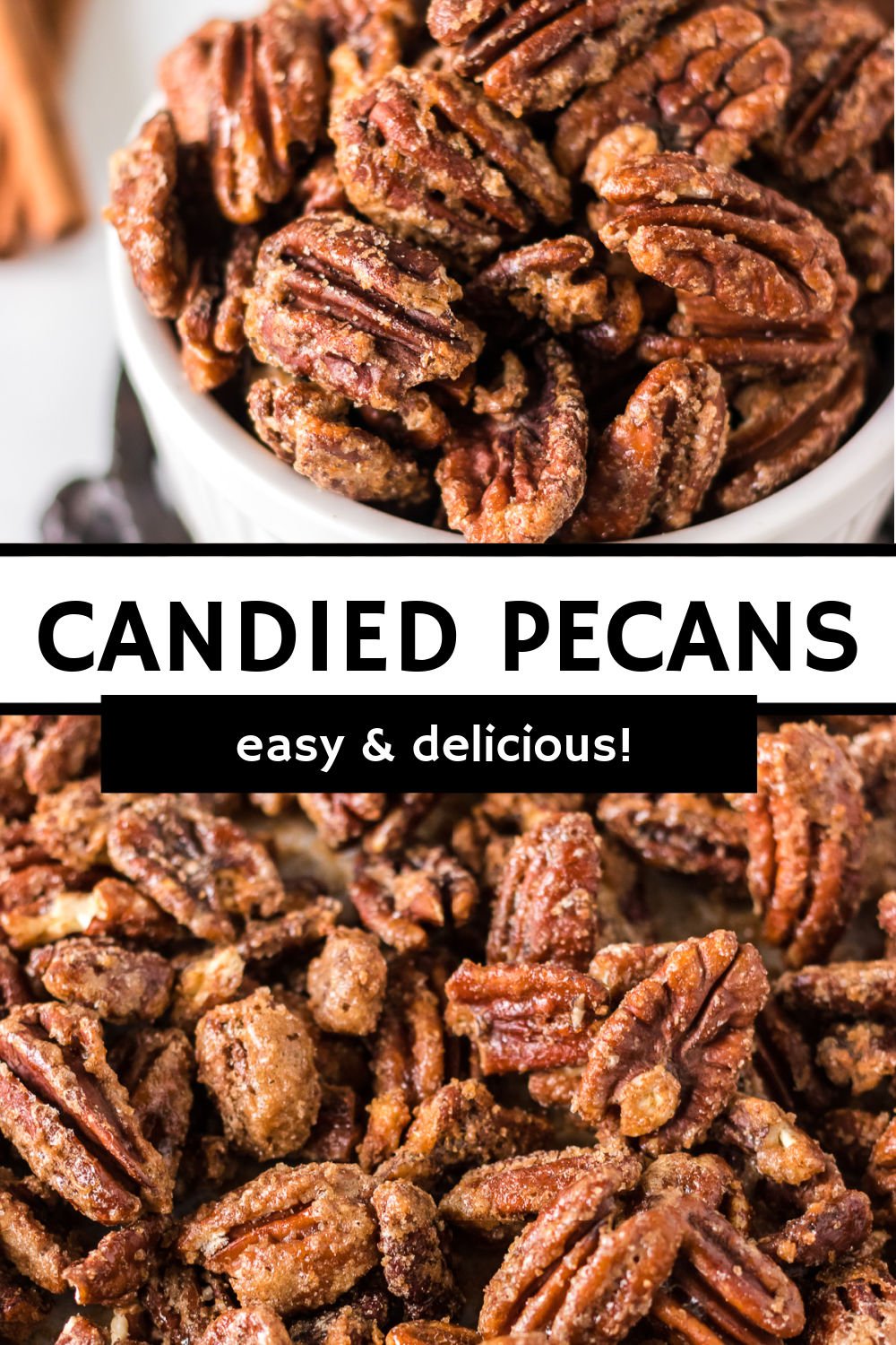 This easy candied pecans recipe is the perfect blend of salty and sweet. These crunchy pecans are great for snacking on, gifting, sprinkling on salads, or topping ice cream. | www.persnicketyplates.com