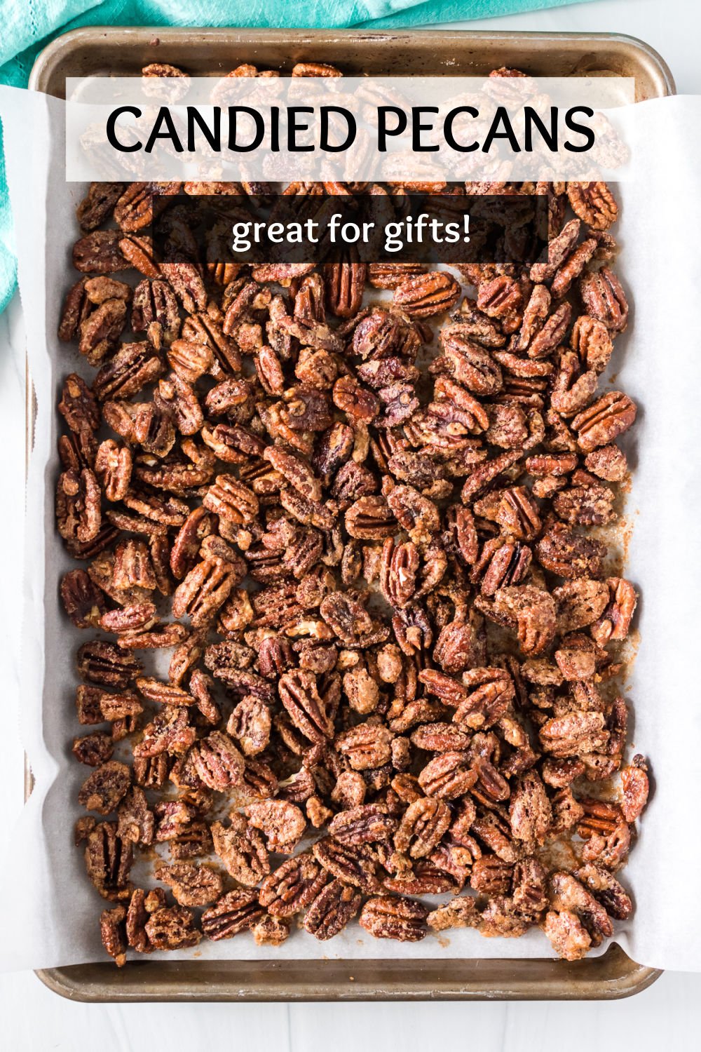 This easy candied pecans recipe is the perfect blend of salty and sweet. These crunchy pecans are great for snacking on, gifting, sprinkling on salads, or topping ice cream. | www.persnicketyplates.com