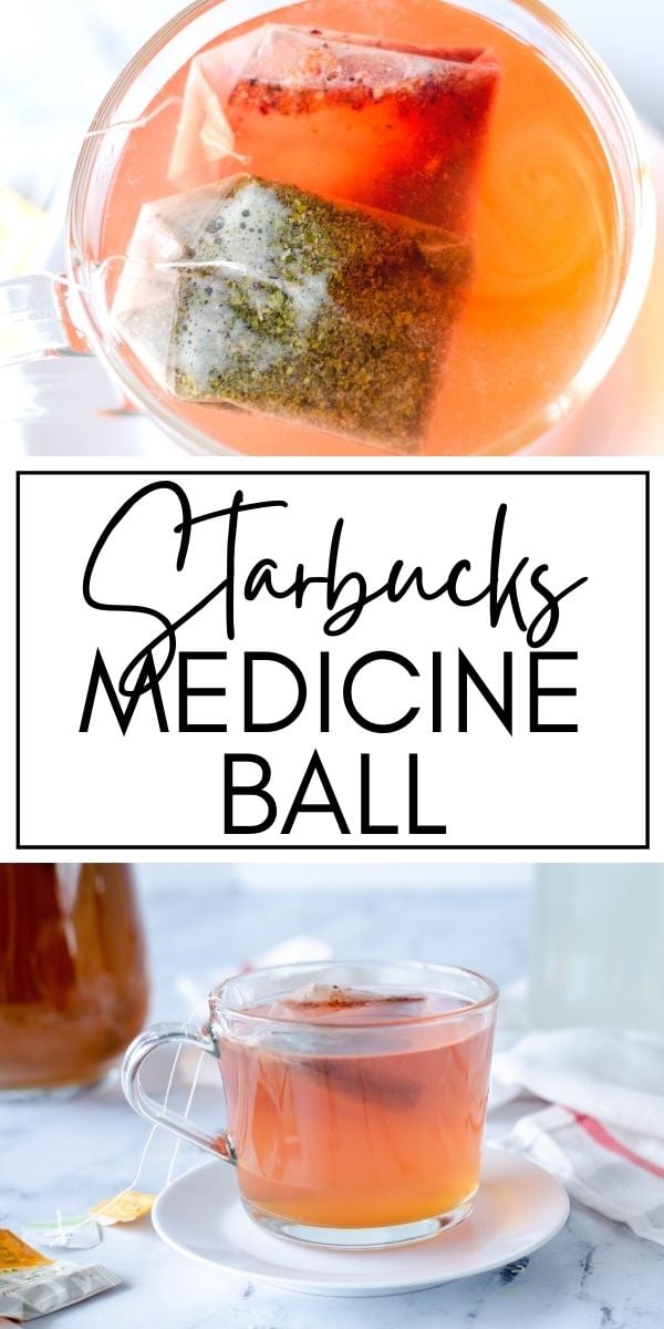 This copycat Starbucks Medicine Ball Tea only has four ingredients and is perfect to make at home in the cold months. You just need lemonade, honey, mint tea, and peach tea to warm your bones! | www.persnicketyplates.com