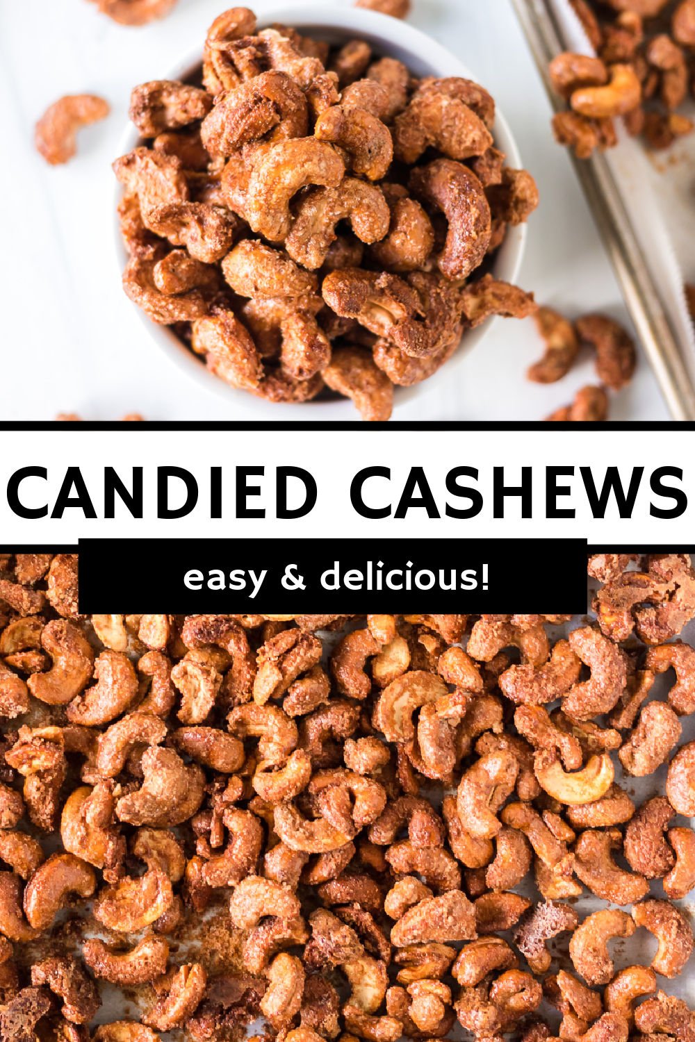 Easy Candied Cashews are crunchy, a little bit salty, and a little sweet with the cinnamon sugar coating. Perfect for snacking or gifting! | www.persnicketyplates.com