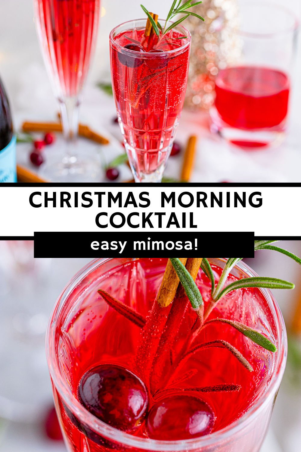 Make your morning merry and bright with a Christmas Morning Cocktail! This easy Christmas mimosa is perfect for breakfast, brunch, or at a party. You'll want to make this cheery cocktail all year long. | www.persnicketyplates.com