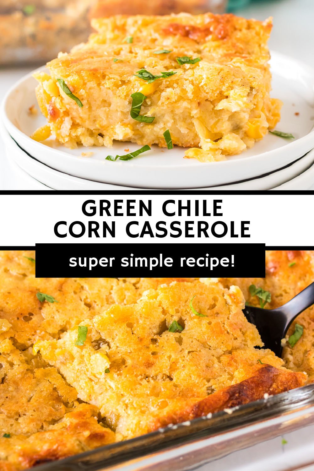 Green Chile Corn Casserole is a ridiculously easy side dish made with just eight ingredients. You only need five minutes to prep this crowd pleasing side that is perfect for the holidays! | www.persnicketyplates.com