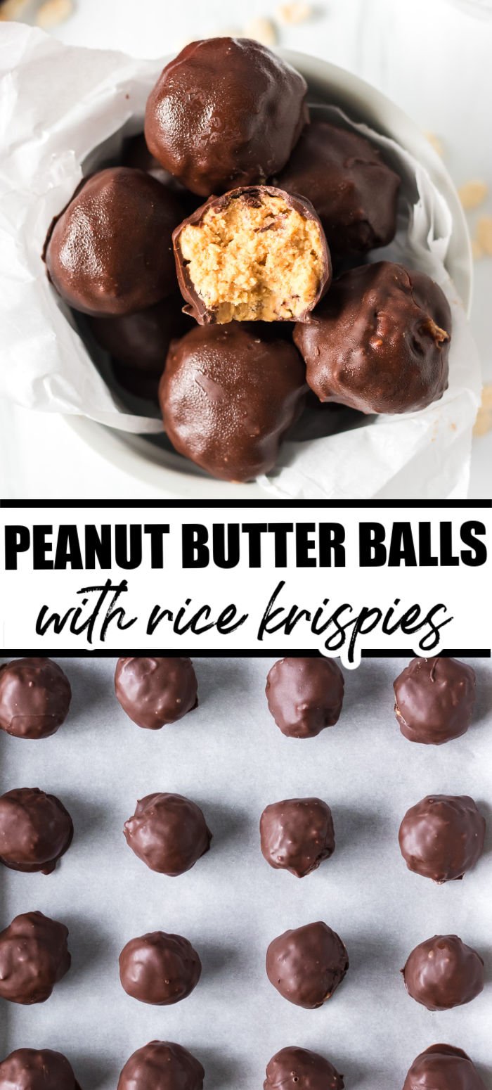 Peanut Butter Rice Krispie Balls - An indulgent chocolate shell surrounds crispy Rice Krispies mixed with creamy peanut butter, butter, and powder sugar to make these no-bake chocolate covered PB treats! | www.persnicketyplates.com