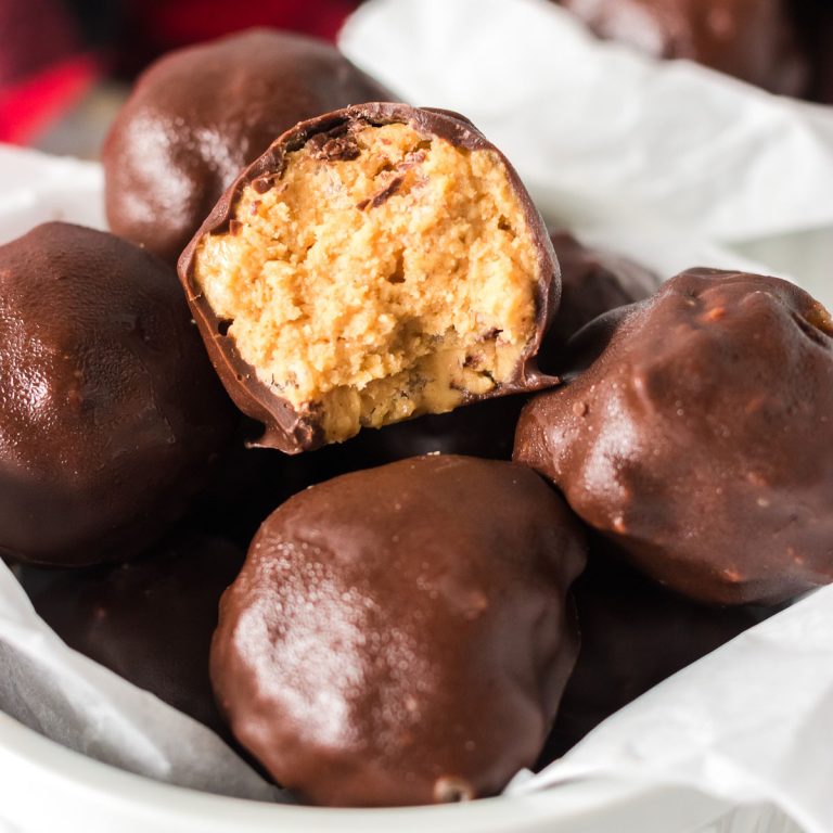 Chocolate Covered Rice Krispie Peanut Butter Balls (no bake!)