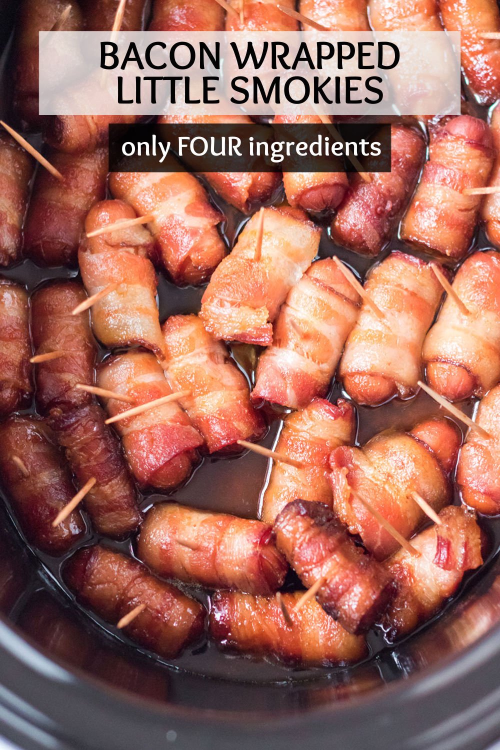 Bacon Wrapped Little Smokies are a crowd favorite and the best part is, you only need FOUR ingredients to make this easy appetizer in the crock pot. | www.persnicketyplates.com