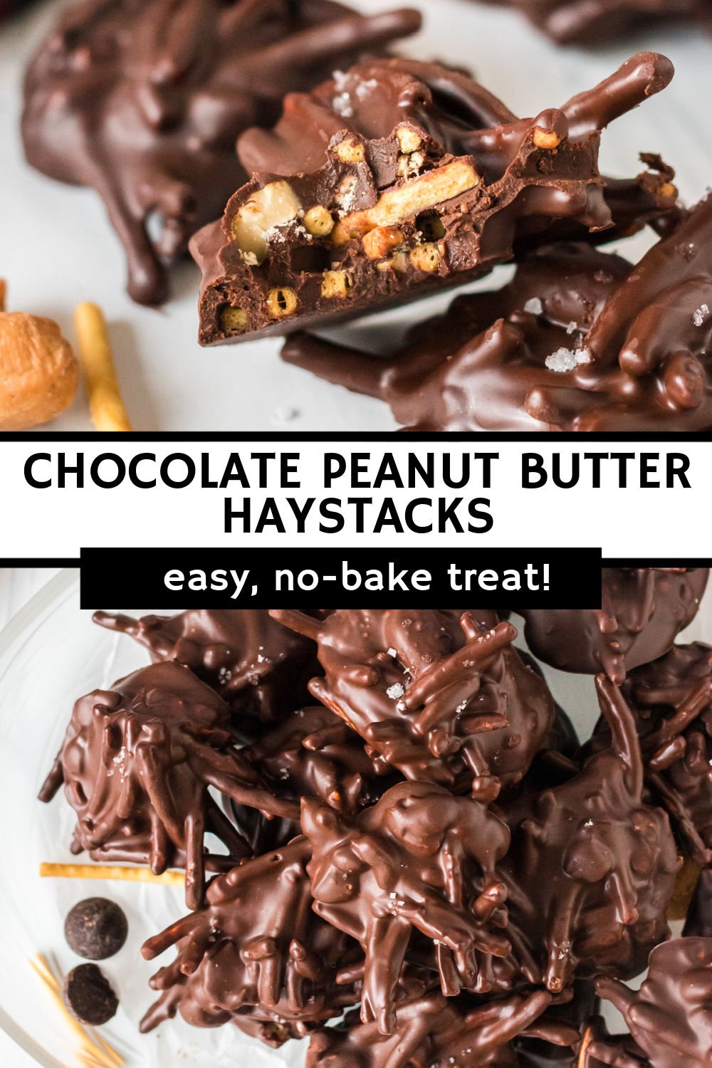 Haystack Cookies are an easy, no-bake treat filled with chocolate, peanut butter, cashews, toffee bits, and chow mein noodles. You can whip up this easy treat in just minutes!  | www.persnicketyplates.com