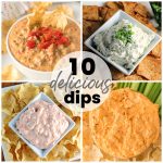 collage of dips with text overlay reading "10 delicious dips".
