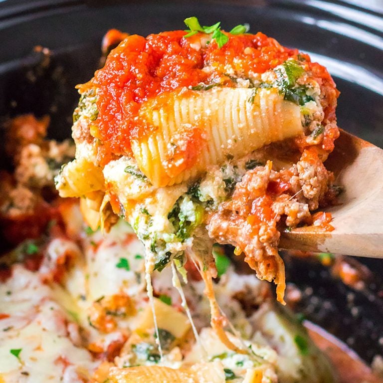 Slow Cooker Stuffed Shells with Sausage and Spinach
