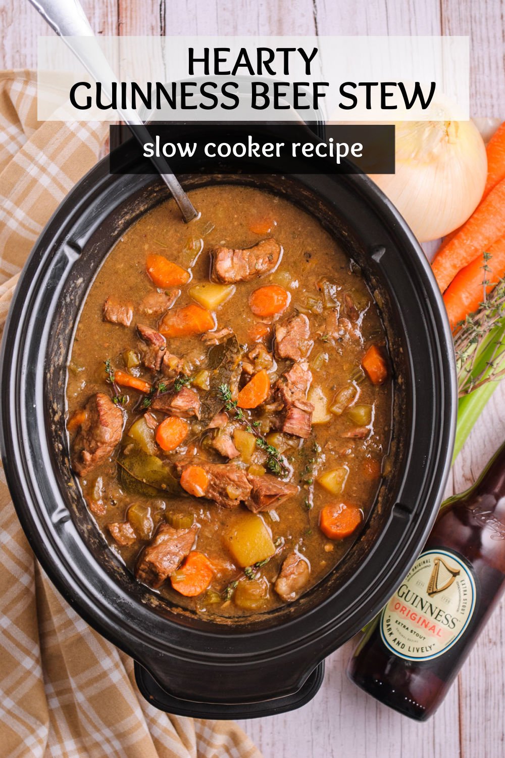 Crockpot Irish Guinness Beef Stew - A classic Irish beef stew with a Guinness base, packed with potatoes, carrots, and tender slow-cooked beef. Full of fresh herbs, this stew evokes a feeling of true comfort on cold winter nights. | www.persnicketyplates.com