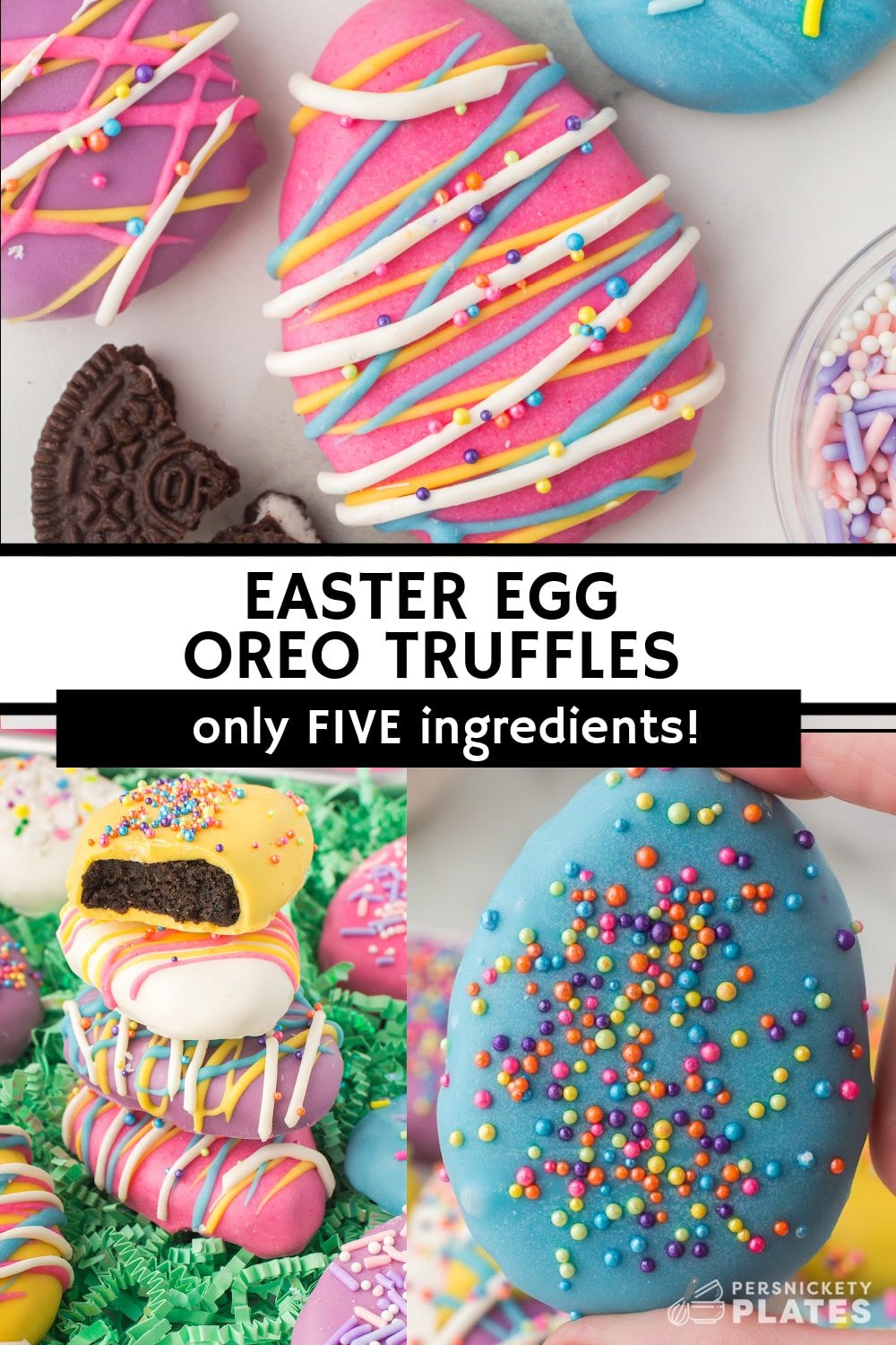 Easter Egg Oreo Truffles are no-bake, made with just five ingredients, fun for kids to decorate, and the perfect addition to an Easter sweets table. | www.persnicketyplates.com